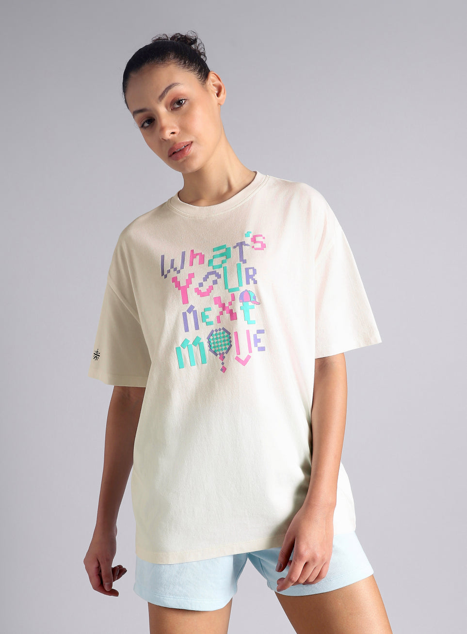 Women's Off White Sporty Graphic Oversized T-shirt