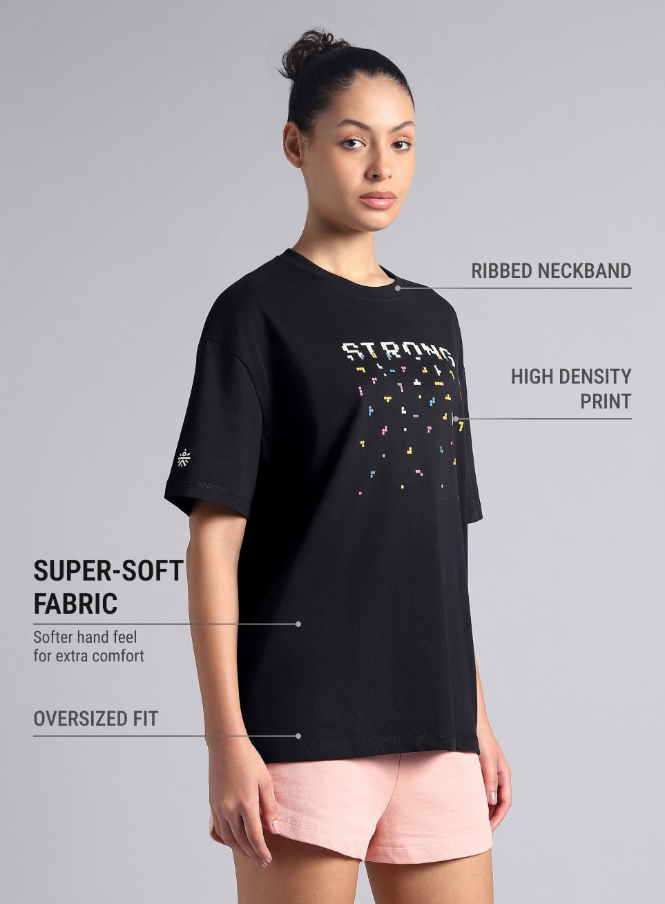 Women's Black Graphic Oversized T-shirt