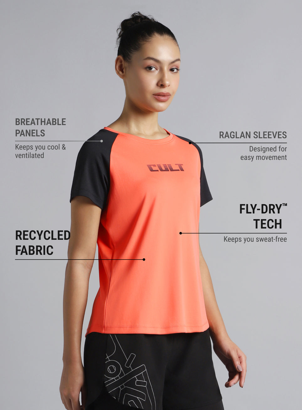 Women's Coral Colourblock Training Recycled Poly T-shirt