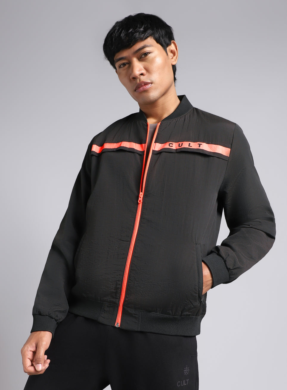 Men's Black & Orange Bomber Jacket