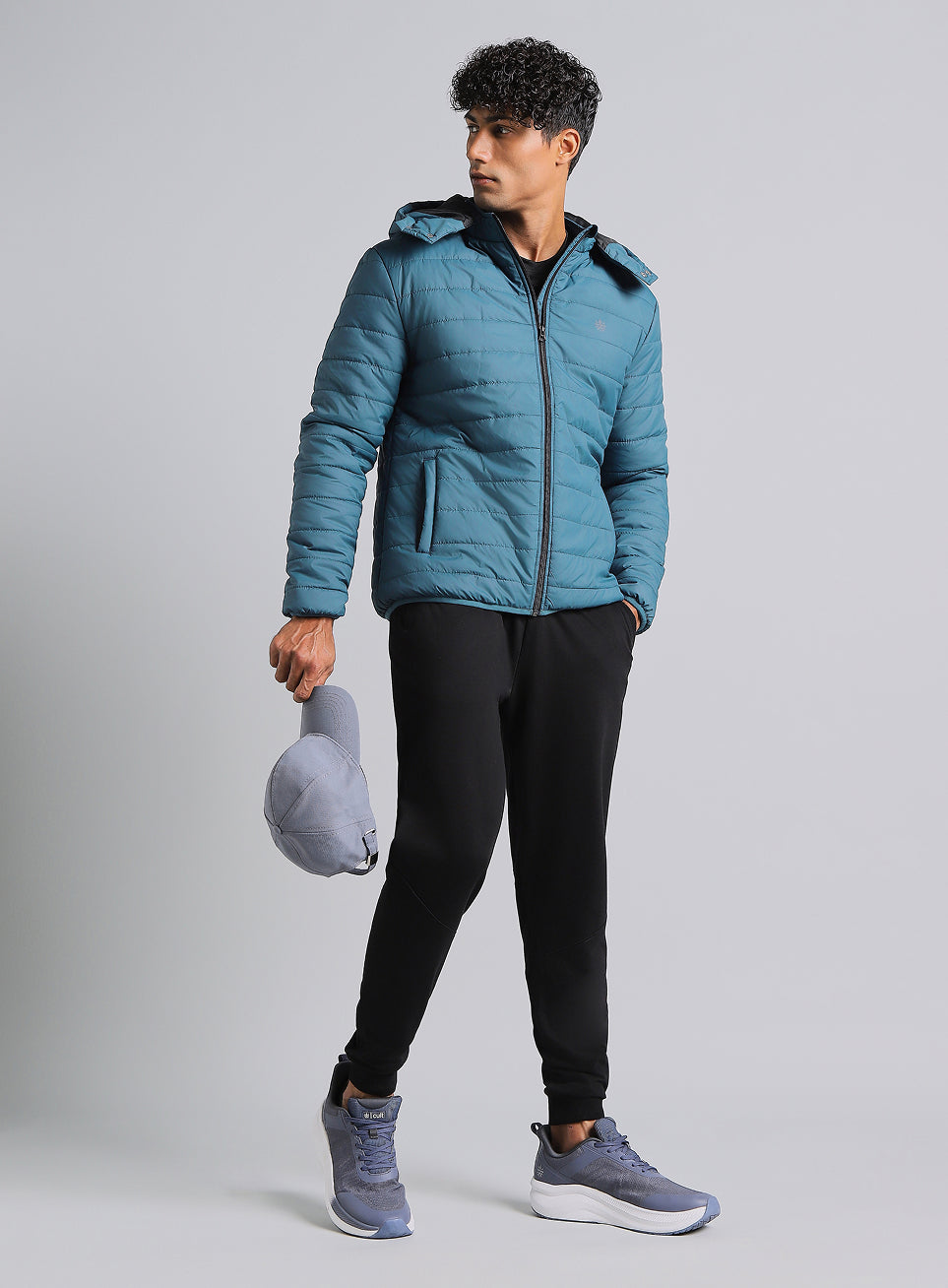 Men's Navy Detachable Hoodie Puffer Jacket