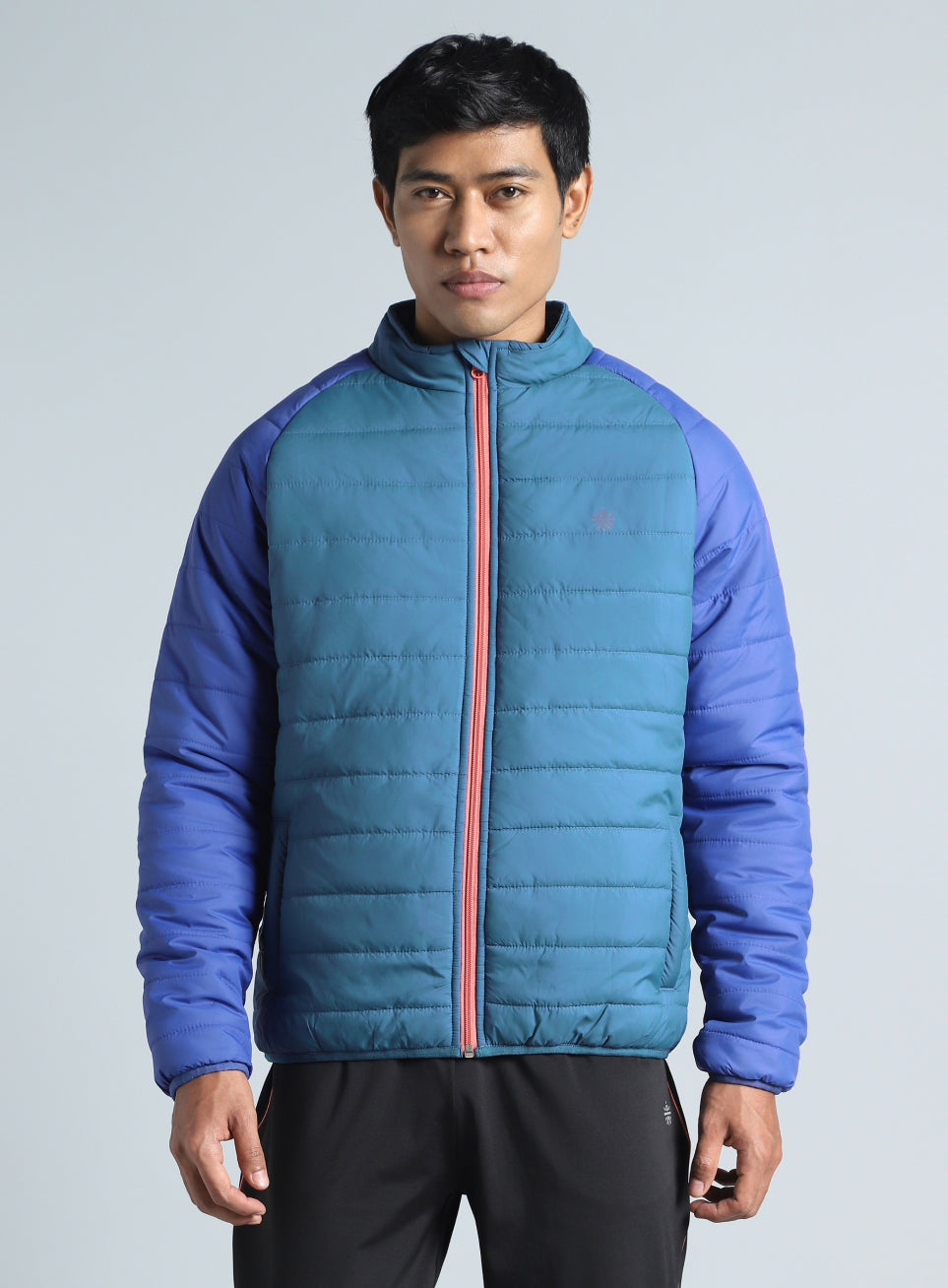 Men's Blue Colorblock Puffer Jacket