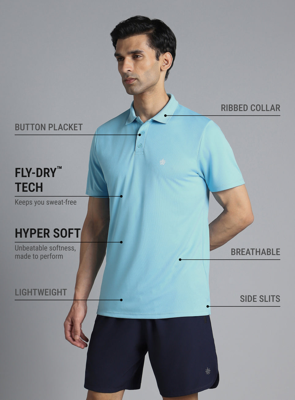 Men's Sky Blue Performance Polo T-shirt