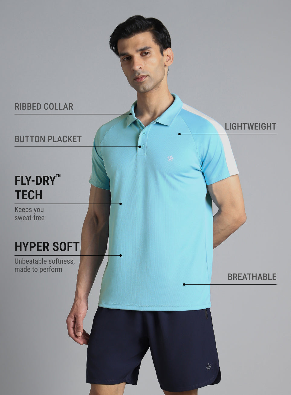 Men's Sky Blue Performance Essential Polo T-shirt