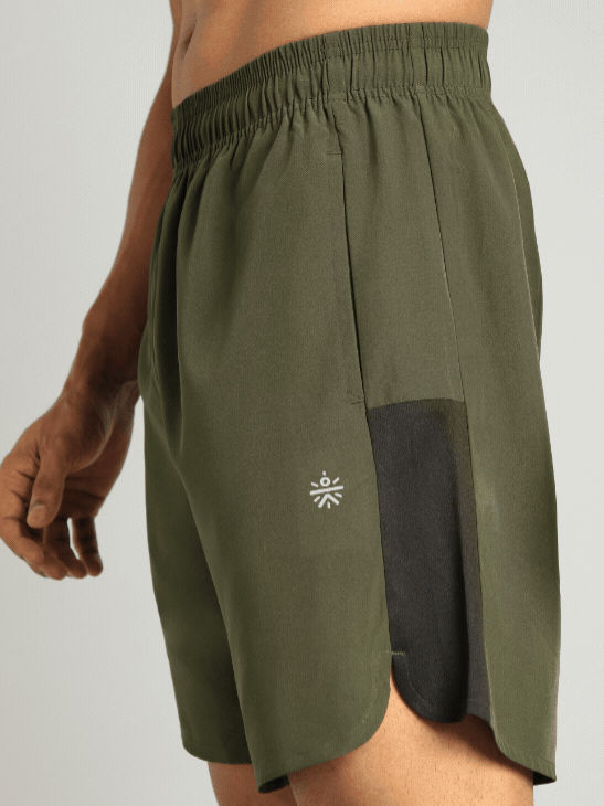 Men's Olive Pace Up Runner's Shorts