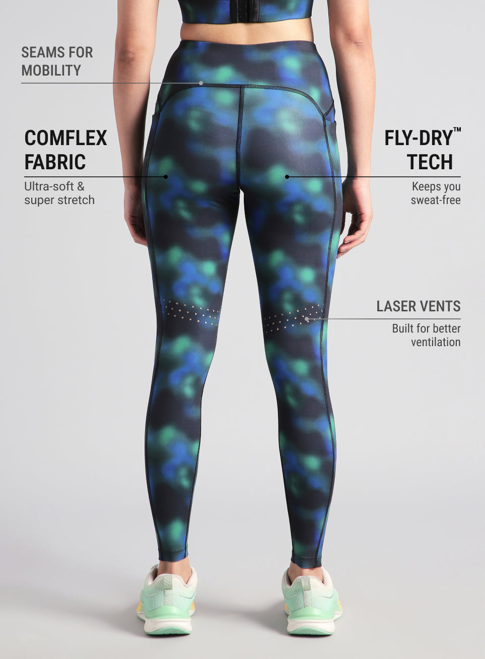 Women's Green AOP Runner's Pro COMFlex Tights