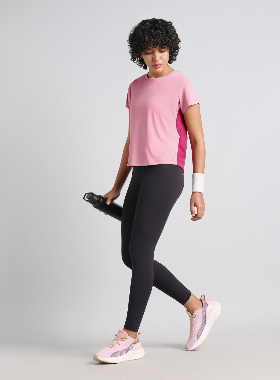 Women's Pink Colourblock Cropped Running T-shirt