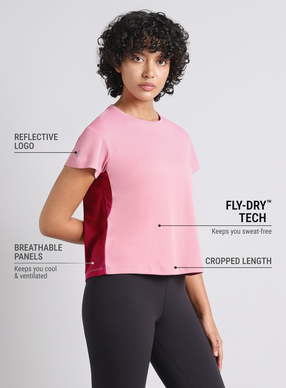 Women's Pink Colourblock Cropped Running T-shirt