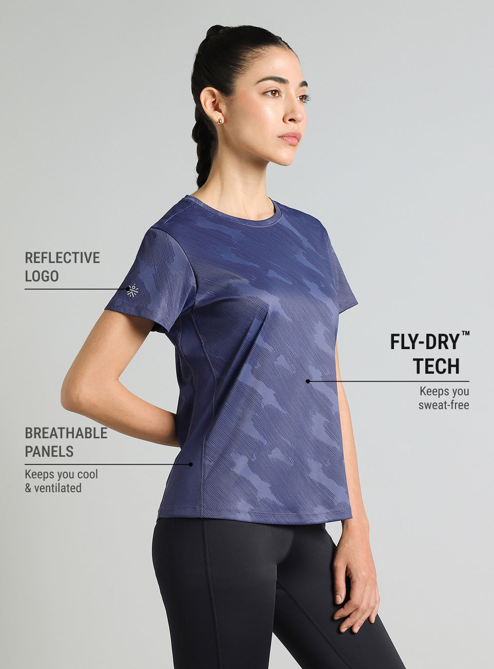 Women's Blue Urban Camo Running T-shirt