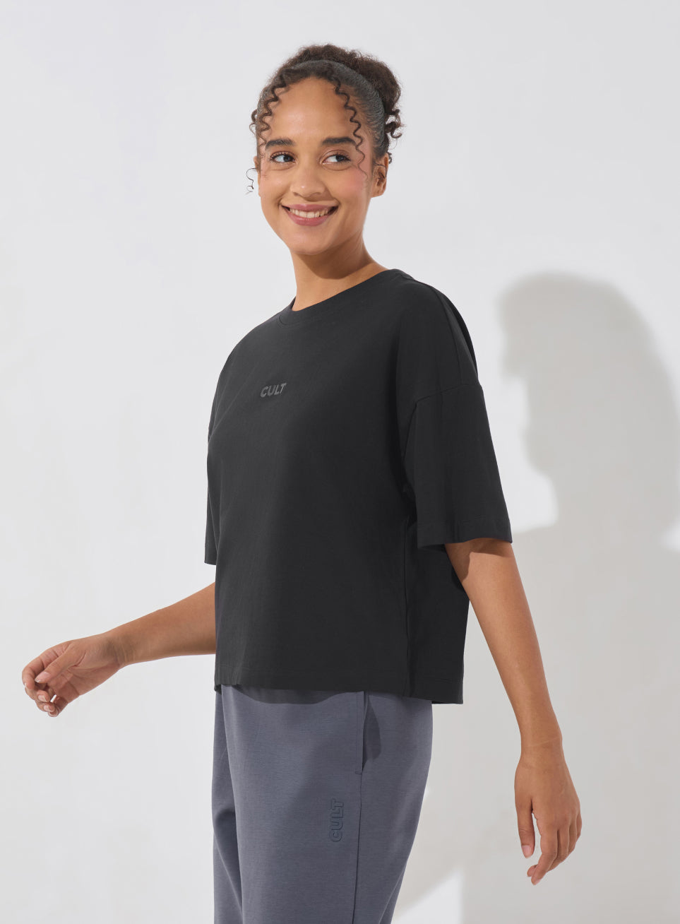Women's Black Soft Form Mid Boxy T-shirt