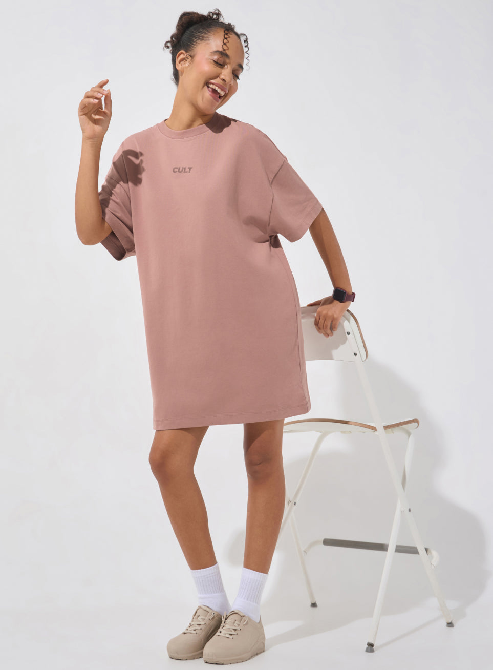Women's Brown Soft Form Oversized T-shirt Dress