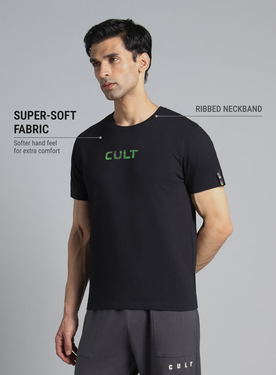 Men's Black Cult Branding Printed T-shirt