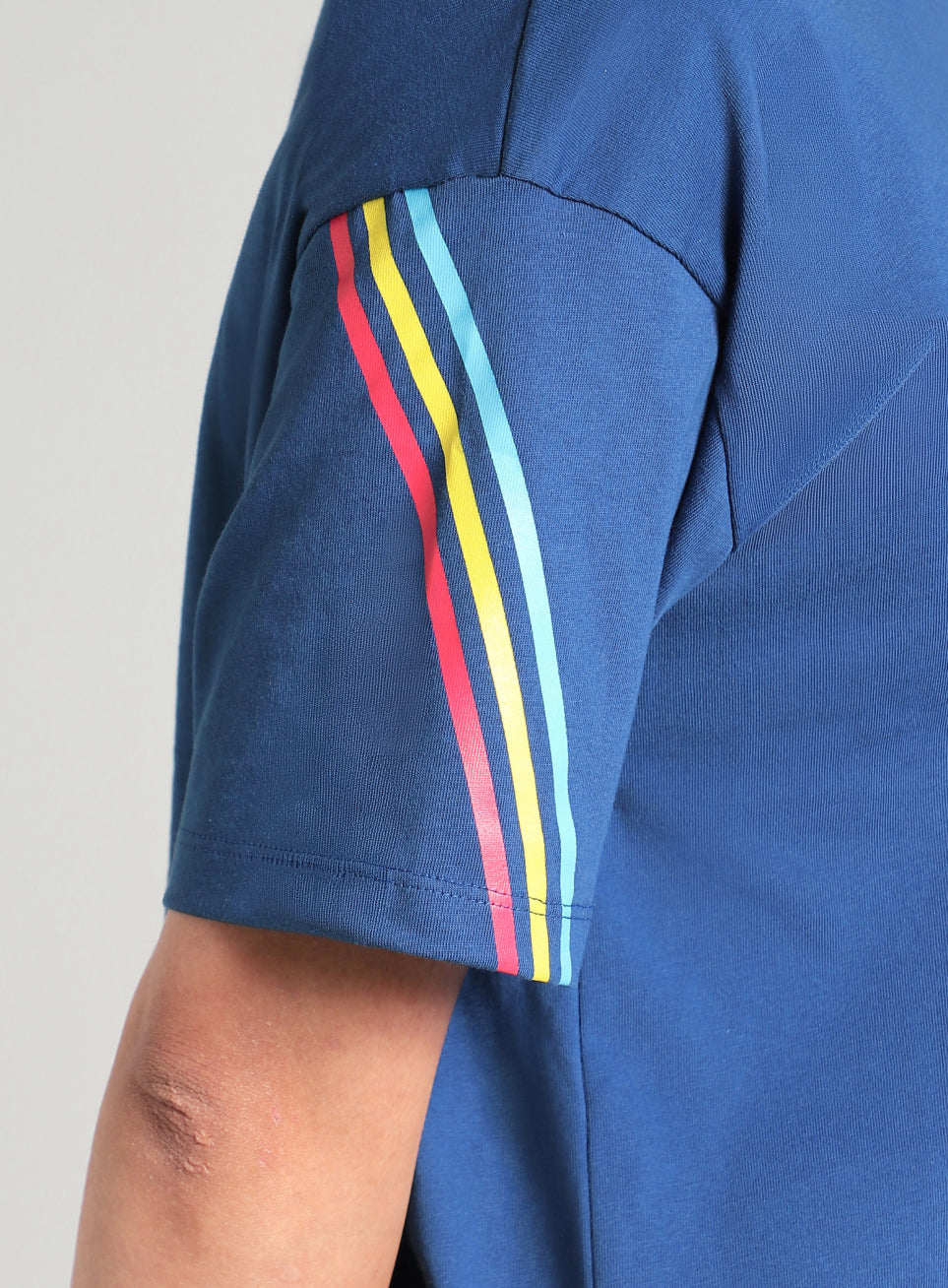 Women's Blue Cult Vibe Stripes Boxy Fit T-shirt