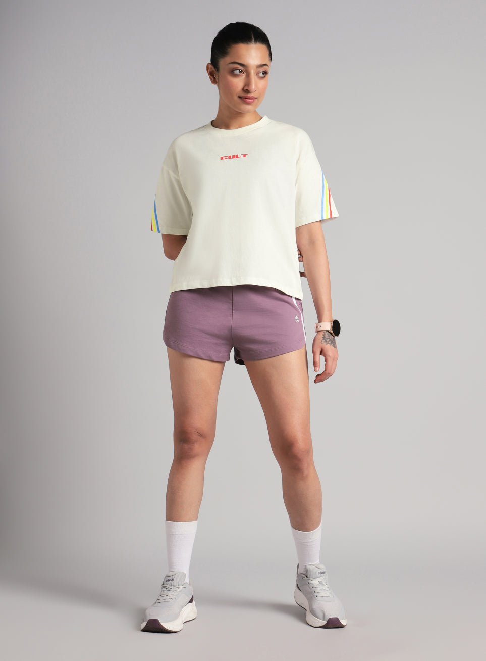 Women's Off White Cult Vibe Stripes Boxy Fit T-shirt