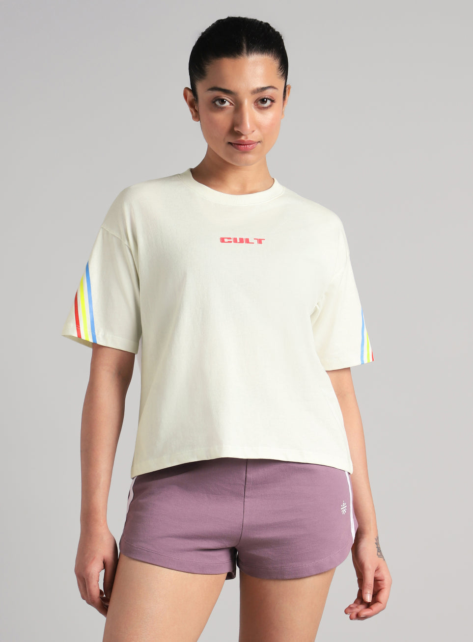Women's Off White Cult Vibe Stripes Boxy Fit T-shirt