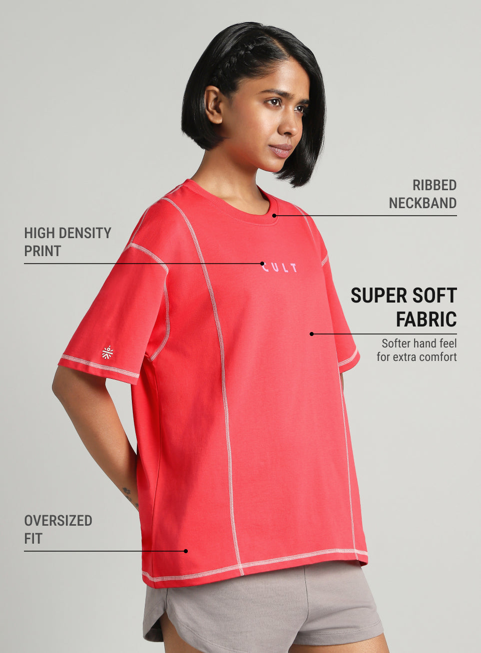 Women's Red Game On Cult Oversized Fit T-shirt