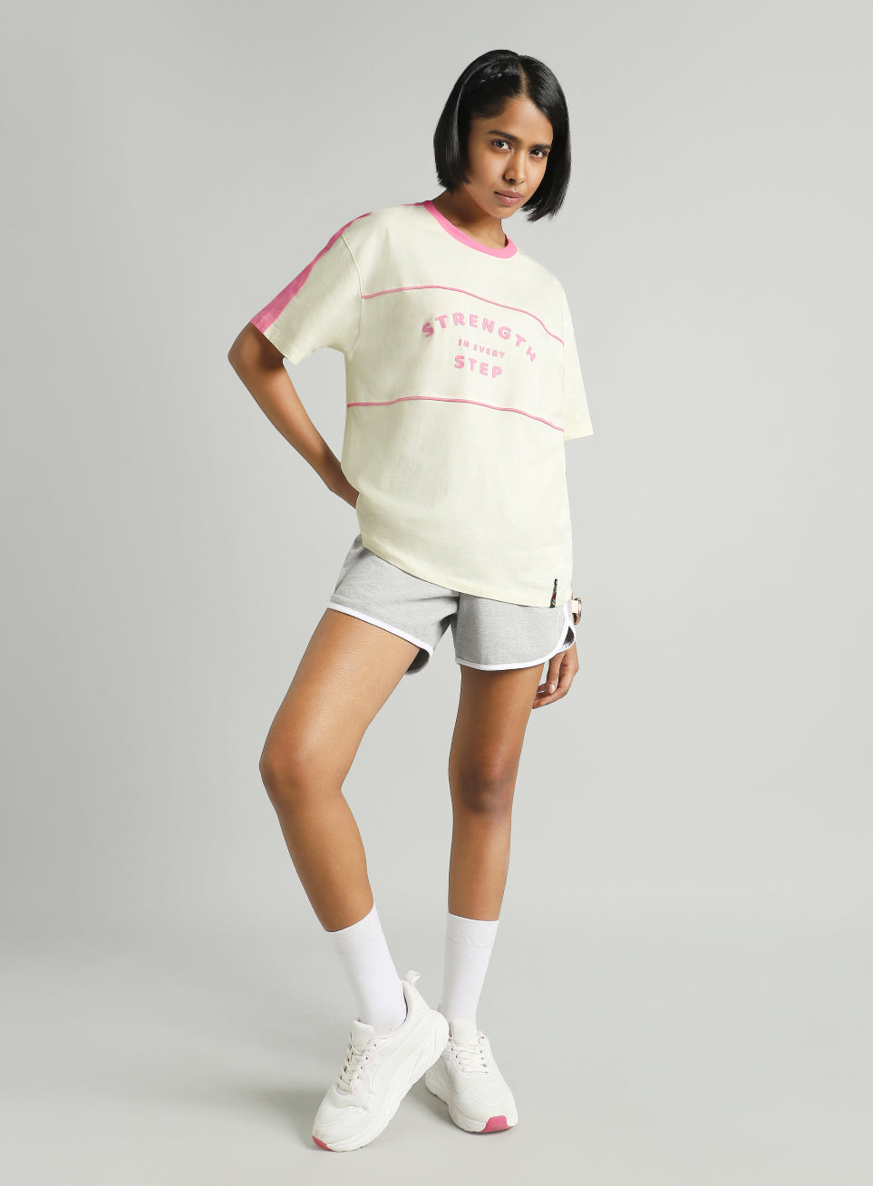 Women's Off White Fun Play Block Graphic Oversized T-shirt