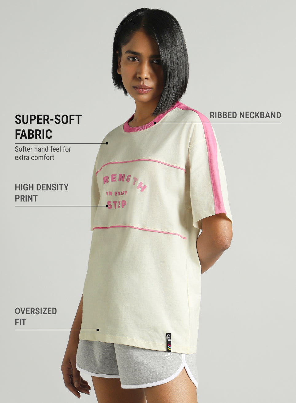 Women's Off White Fun Play Block Graphic Oversized T-shirt