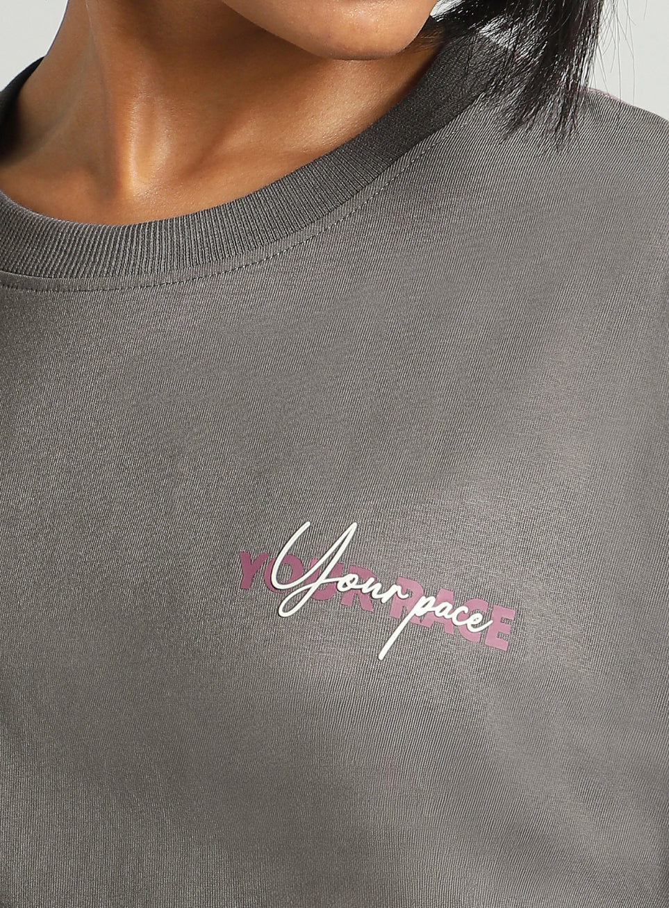 Women's Dark Grey Mini Graphic Oversized Fit T-shirt