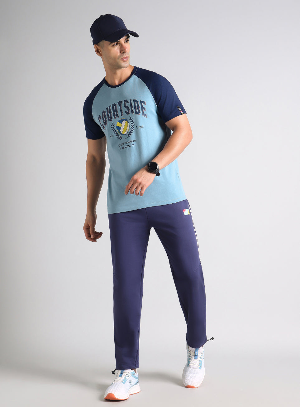 Men's Blue Courtside Sporty Colorblock T-shirt