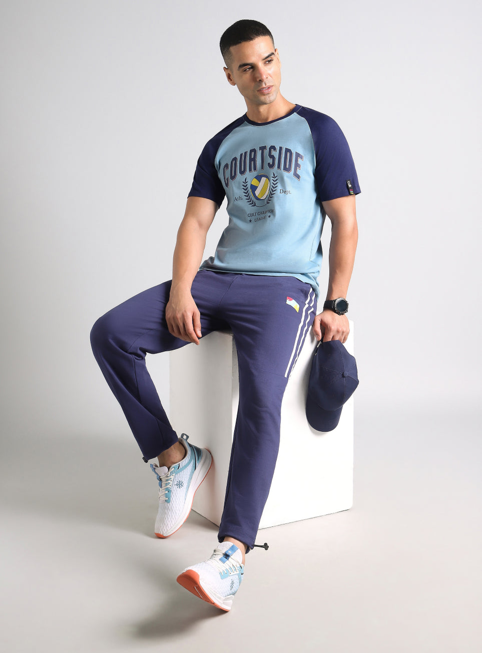 Men's Blue Courtside Sporty Colorblock T-shirt