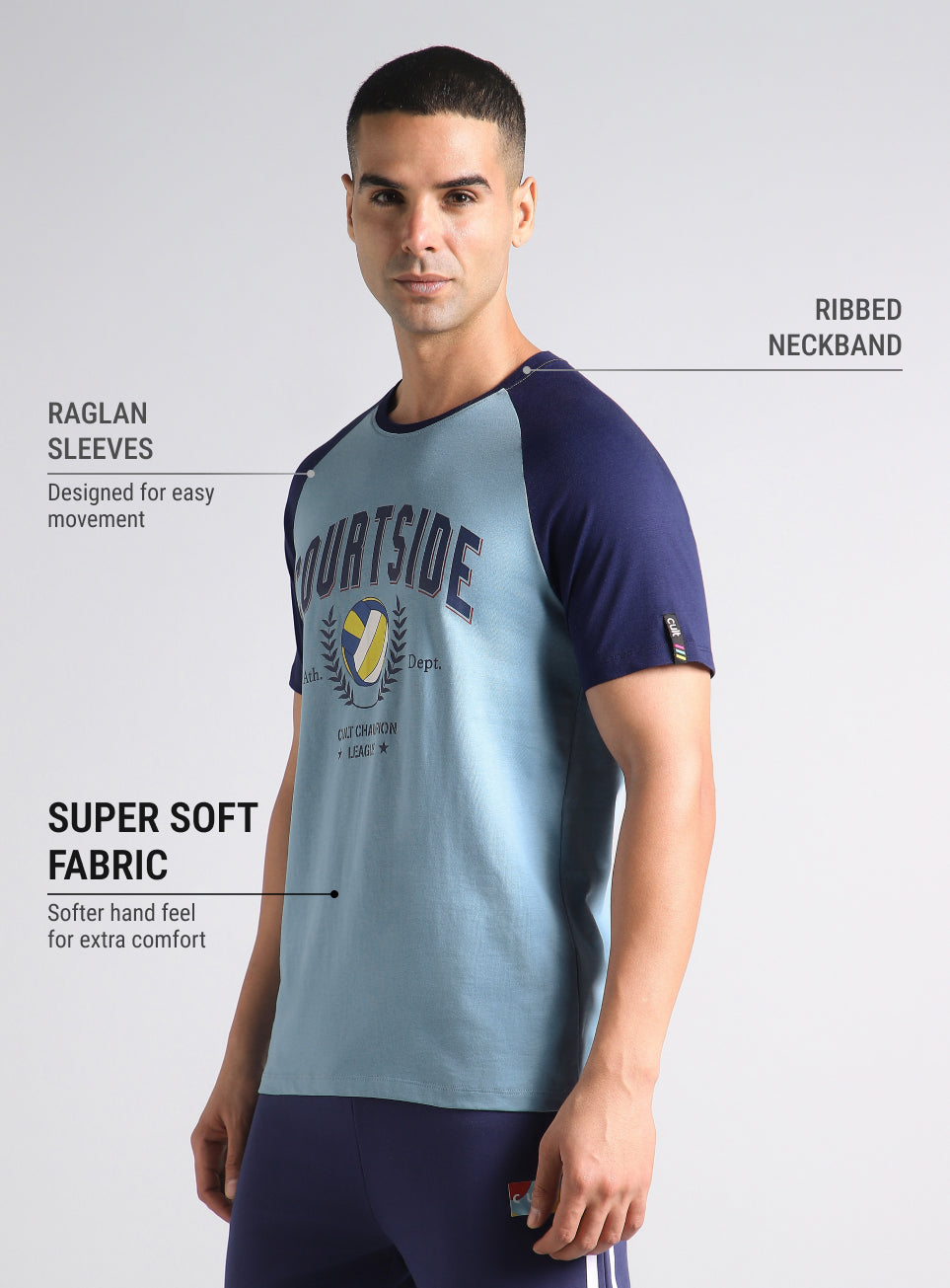 Men's Blue Courtside Sporty Colorblock T-shirt