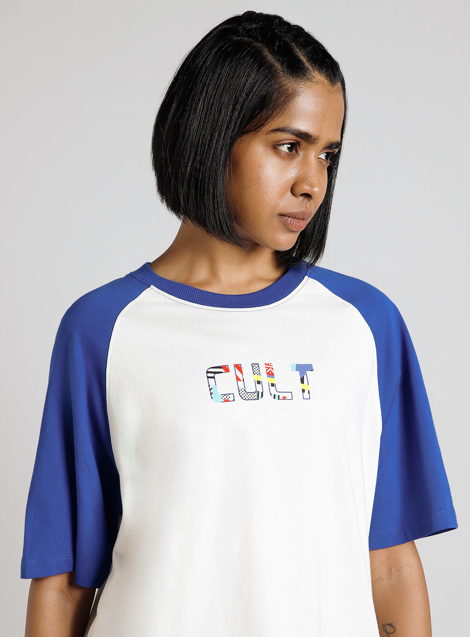 Women's Off White Retro Block Graphic Oversized T-shirt