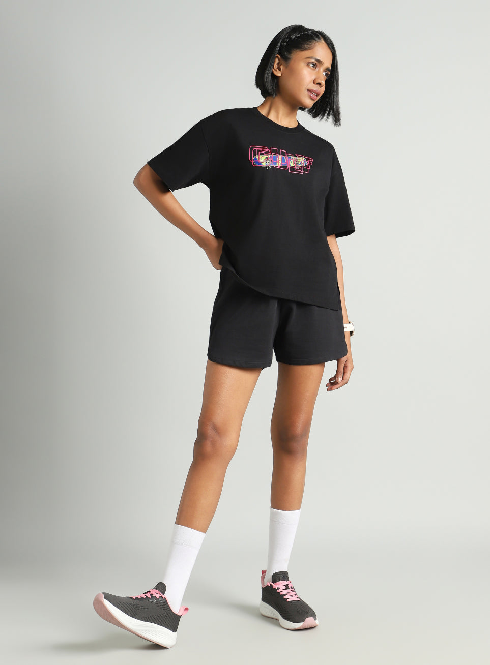 Women's Black Skate Graphic Oversized Fit T-shirt