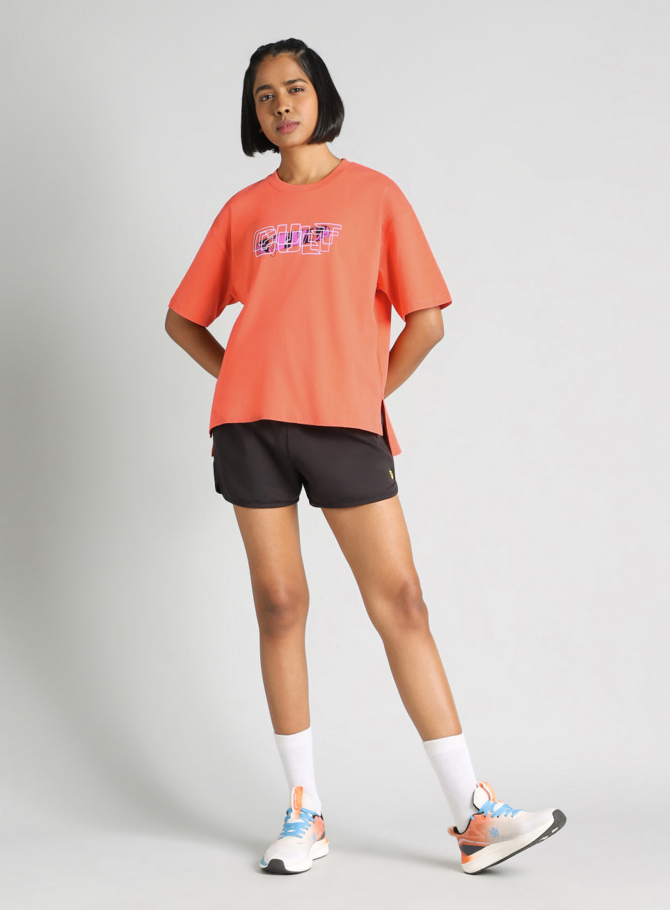 Women's Orange Skate Graphic Oversized Fit T-Shirt