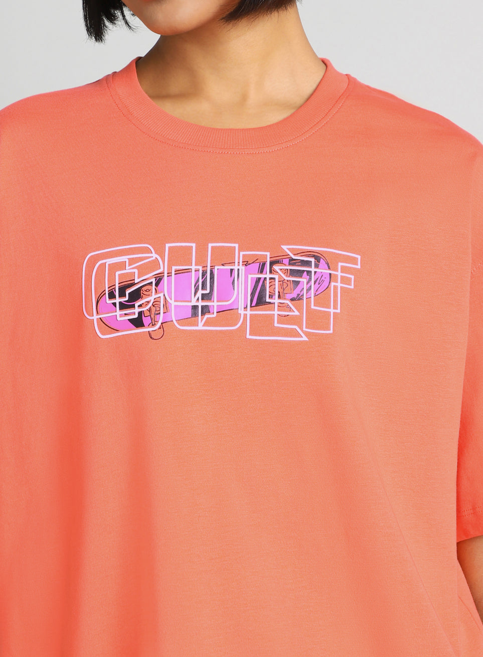 Women's Orange Skate Graphic Oversized Fit T-Shirt