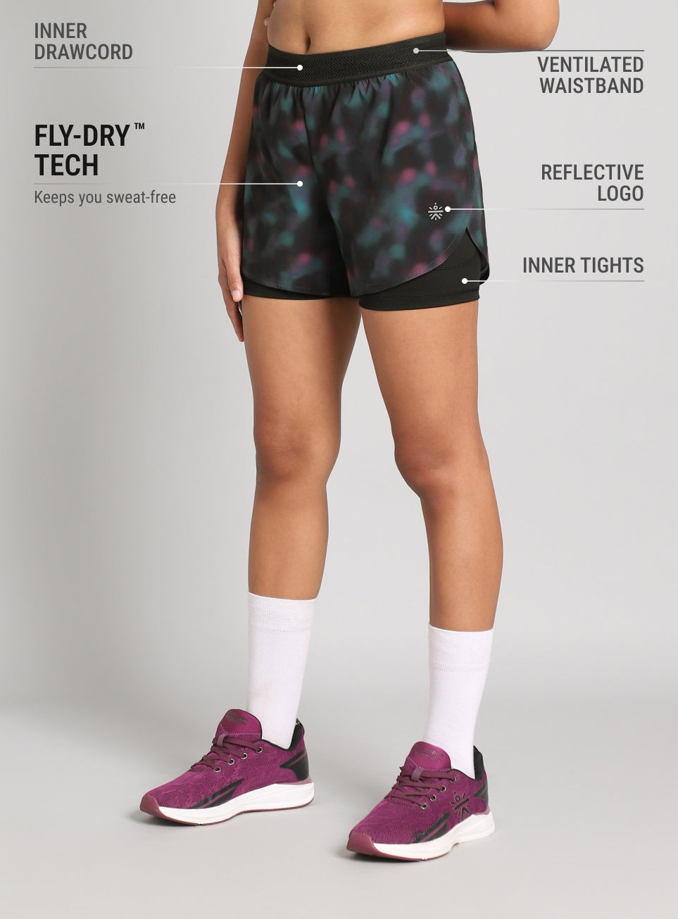 Women's Halo Print Night Run Shorts with inbuilt Tights