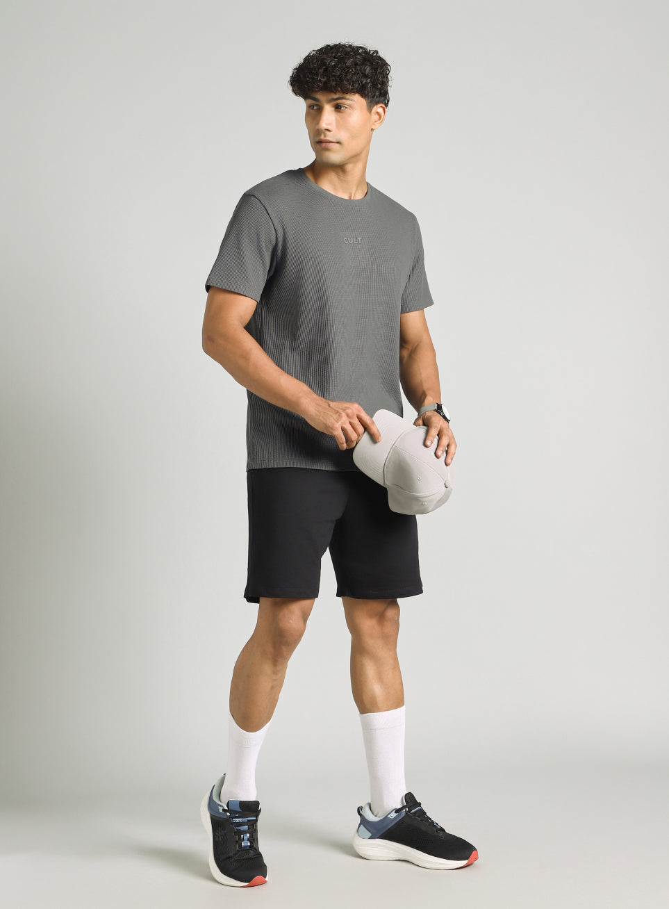 Men's Dark Grey Essential Oversized Fit Waffle T-shirt