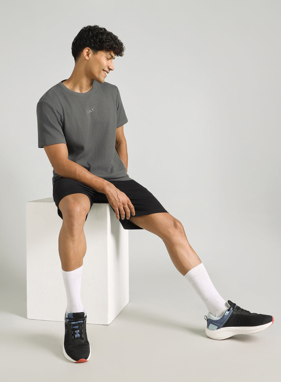 Men's Dark Grey Essential Oversized Fit Waffle T-shirt