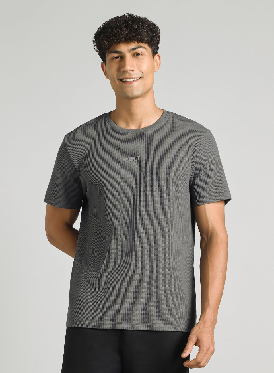 Men's Dark Grey Essential Oversized Fit Waffle T-shirt
