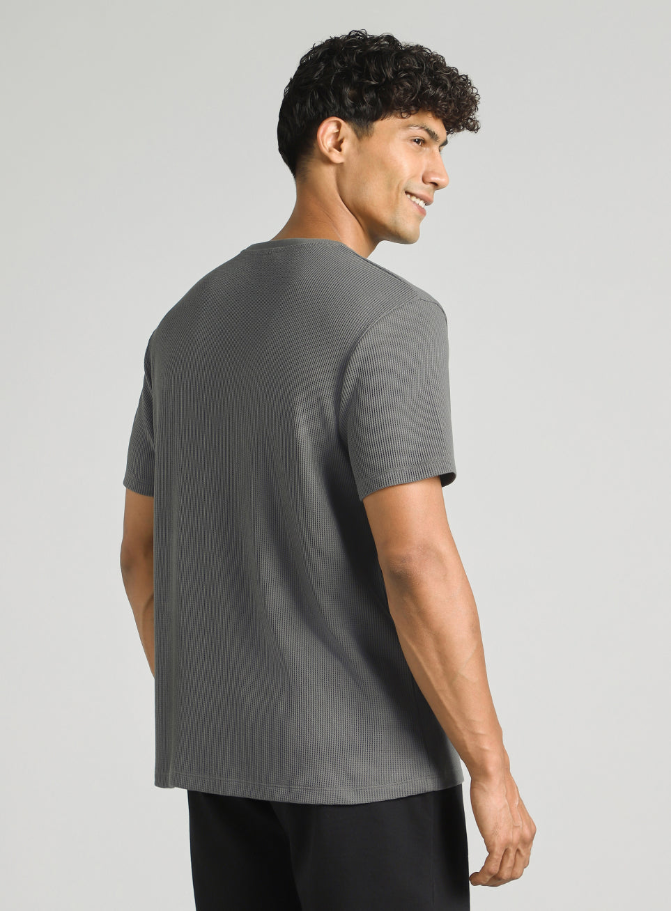 Men's Dark Grey Essential Oversized Fit Waffle T-shirt