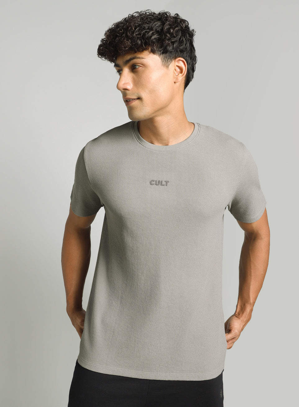 Men's Grey Essential Oversized Fit Waffle T-shirt