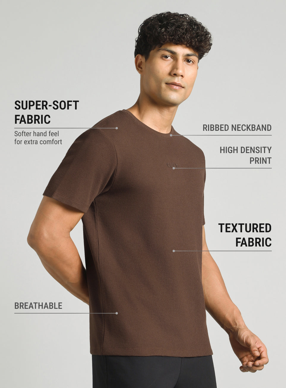 Men's Brown Essential Oversized Fit Waffle T-shirt