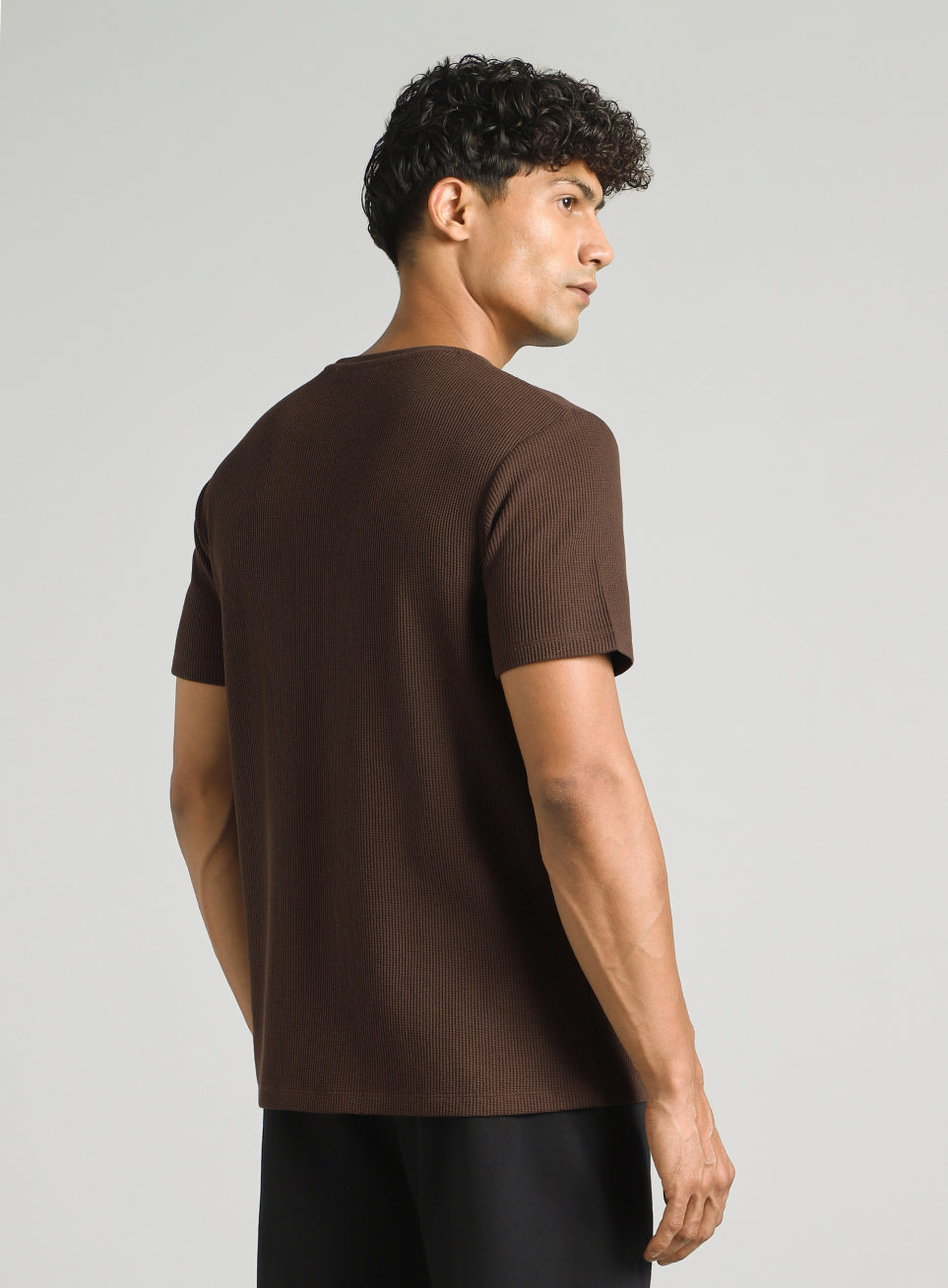 Men's Brown Essential Oversized Fit Waffle T-shirt