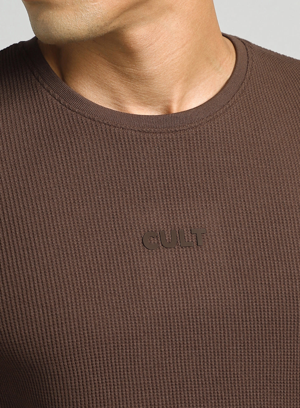 Men's Brown Essential Oversized Fit Waffle T-shirt