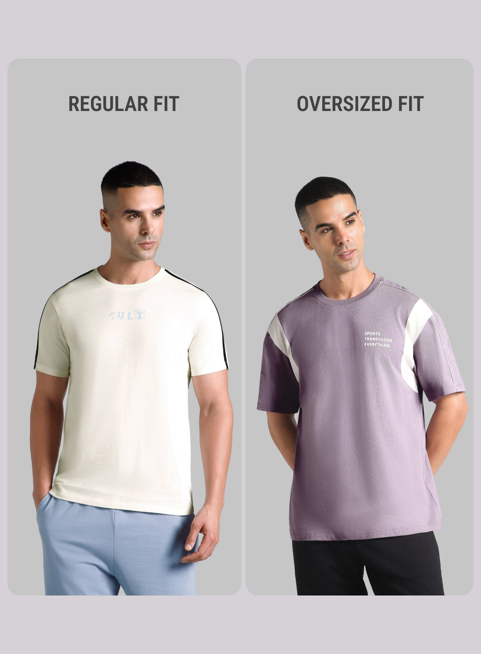 Men's Purple Colorblock Sporty Oversized Fit T-shirt