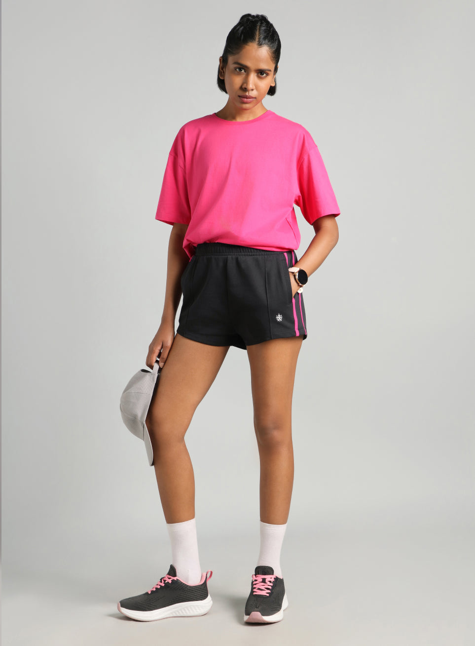 Women's Black Contrast Power Tape Shorts