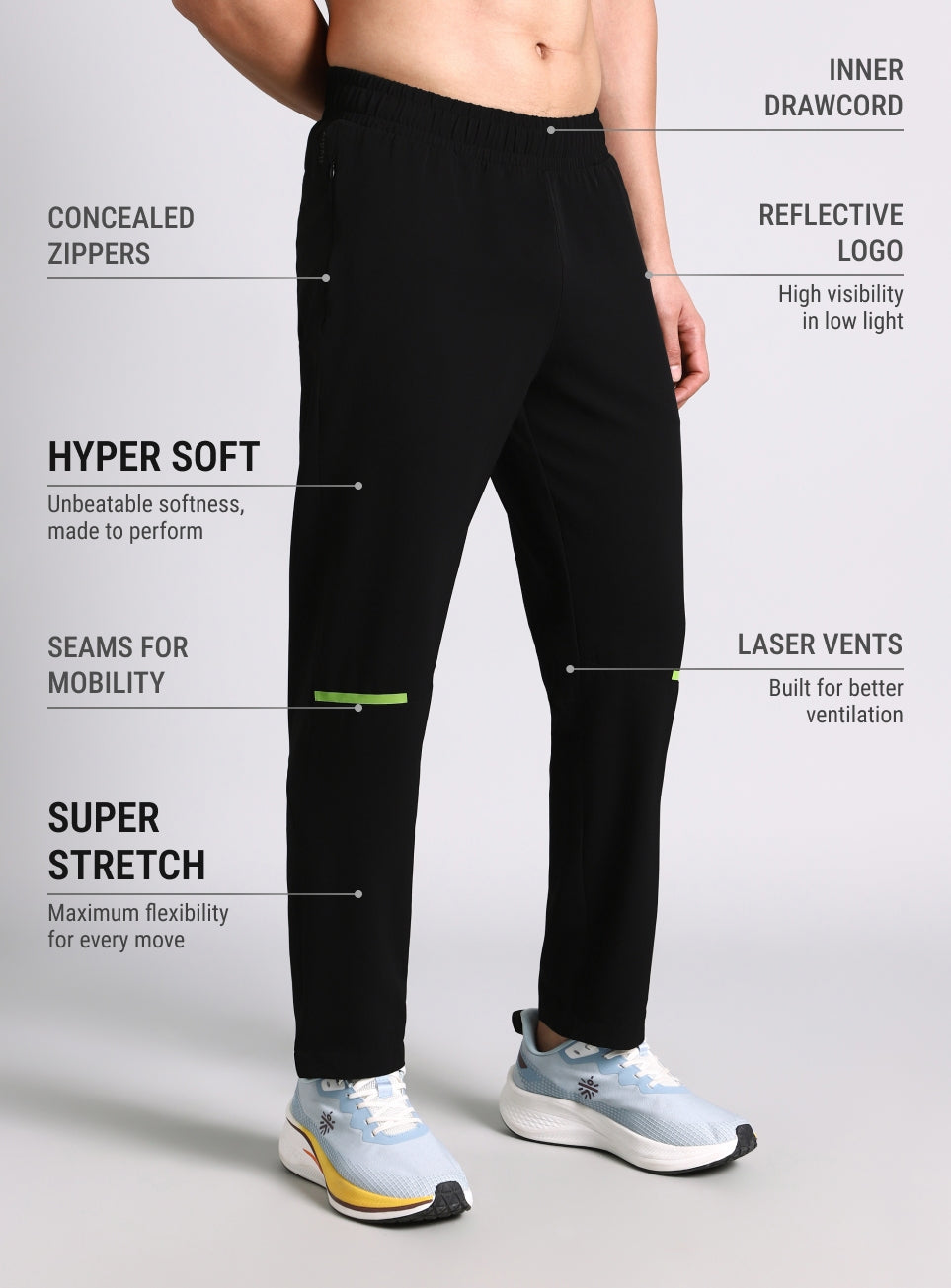 Men's Black High Impact Running Trackpants