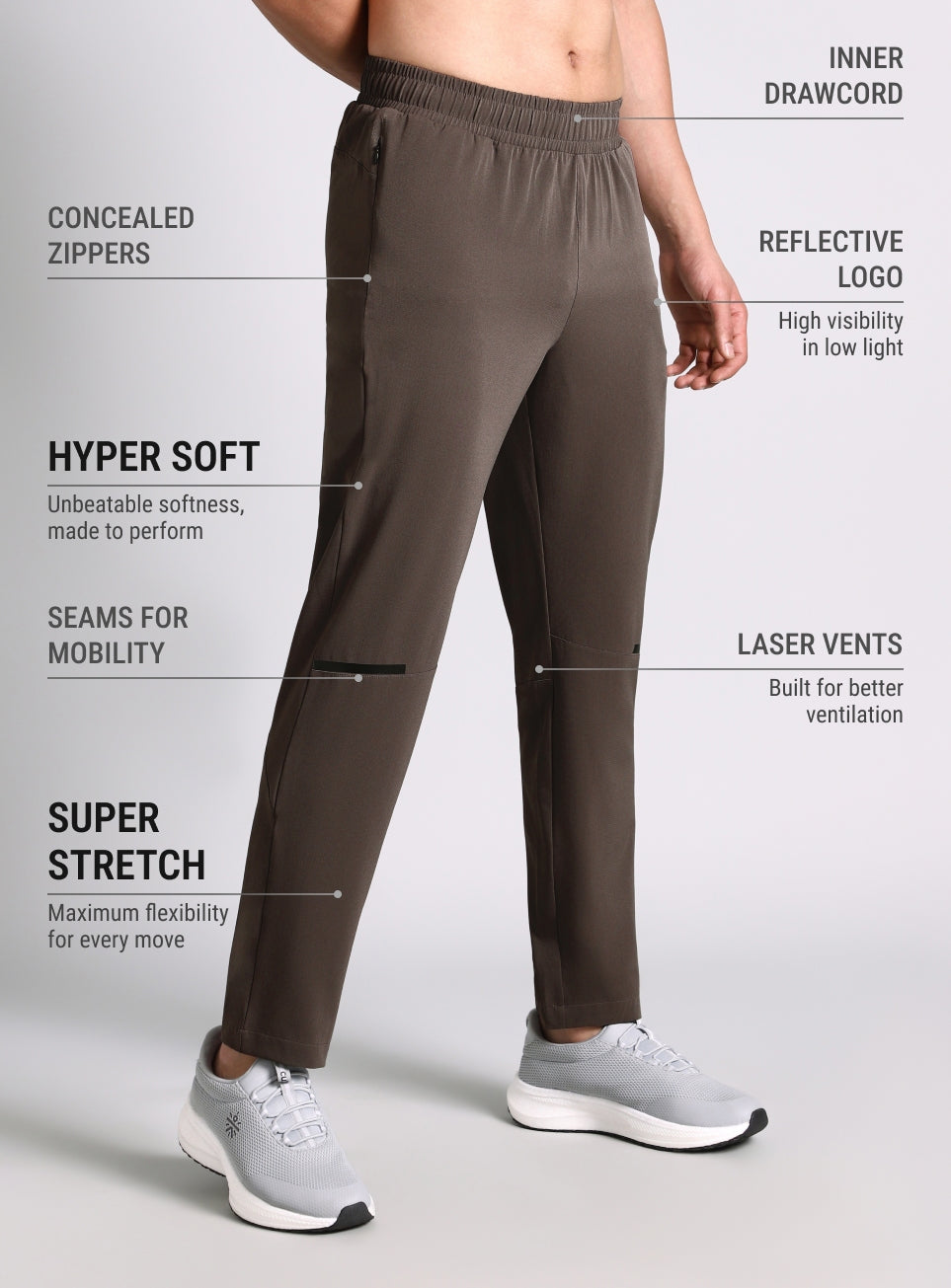 Men's Brown High Impact Running Trackpants