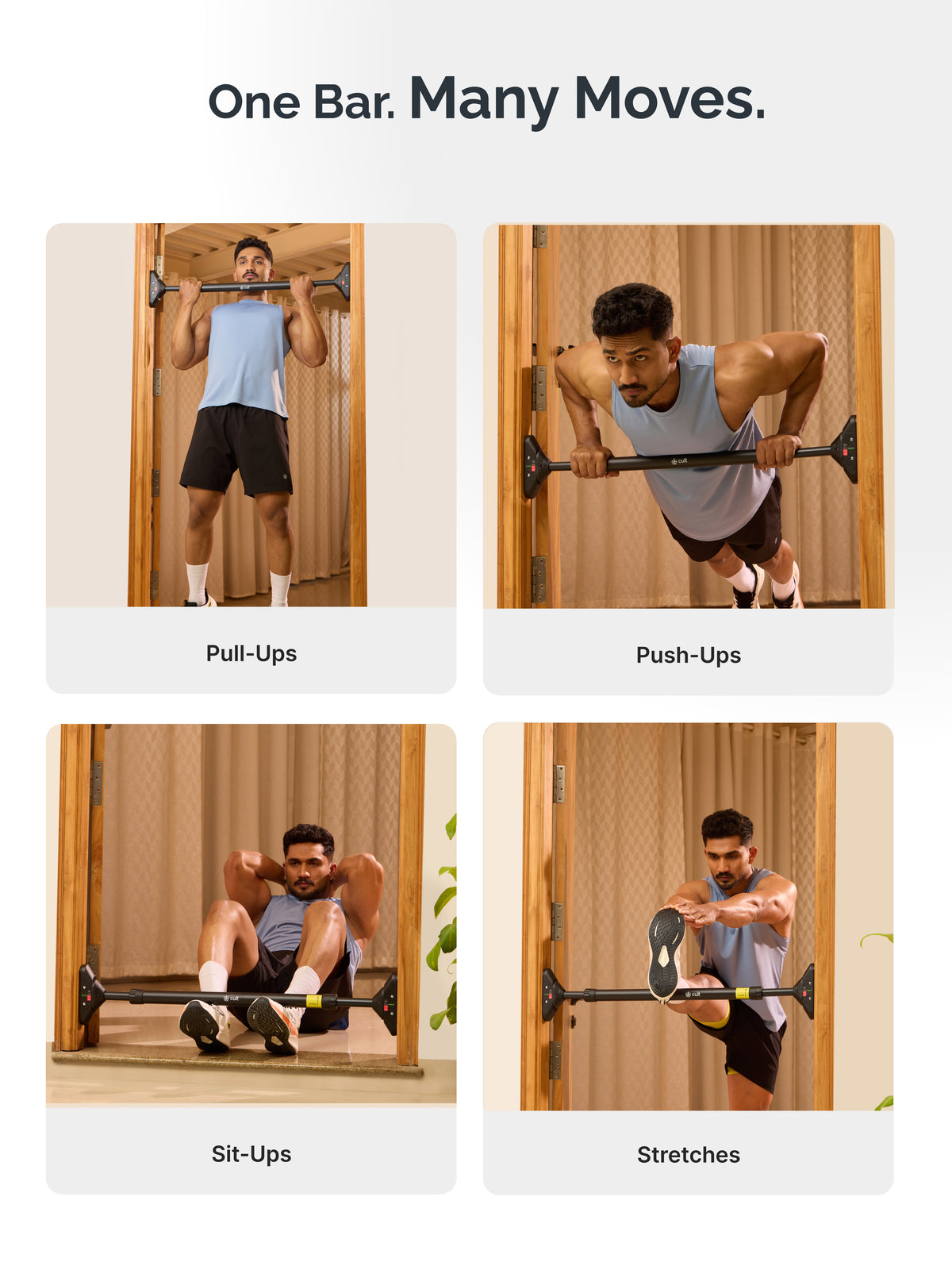 Cult Adjustable Pull-Up Bar for Doorway | Heavy-Duty Steel | Multi-Grip Home Gym Bar for Pull Ups, Chin Ups & Core Workout | Weight capacity upto 200 kg
