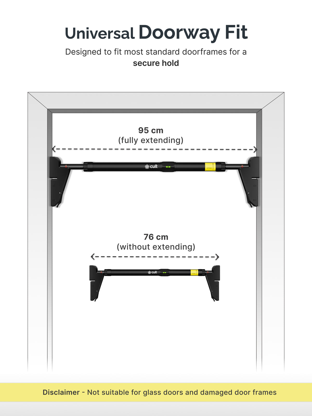 Cult Adjustable Pull-Up Bar for Doorway | Heavy-Duty Steel | Multi-Grip Home Gym Bar for Pull Ups, Chin Ups & Core Workout | Weight Capacity upto 300kg