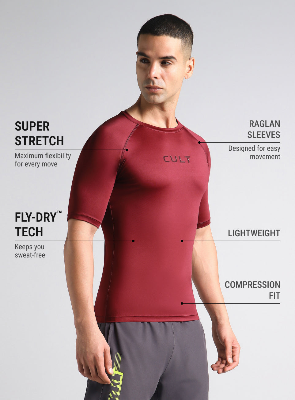 Men's Maroon Power Compression T-shirt