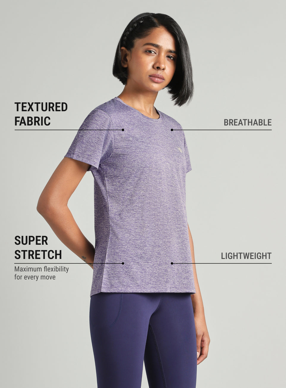 Women's Purple Textured Active T-Shirt
