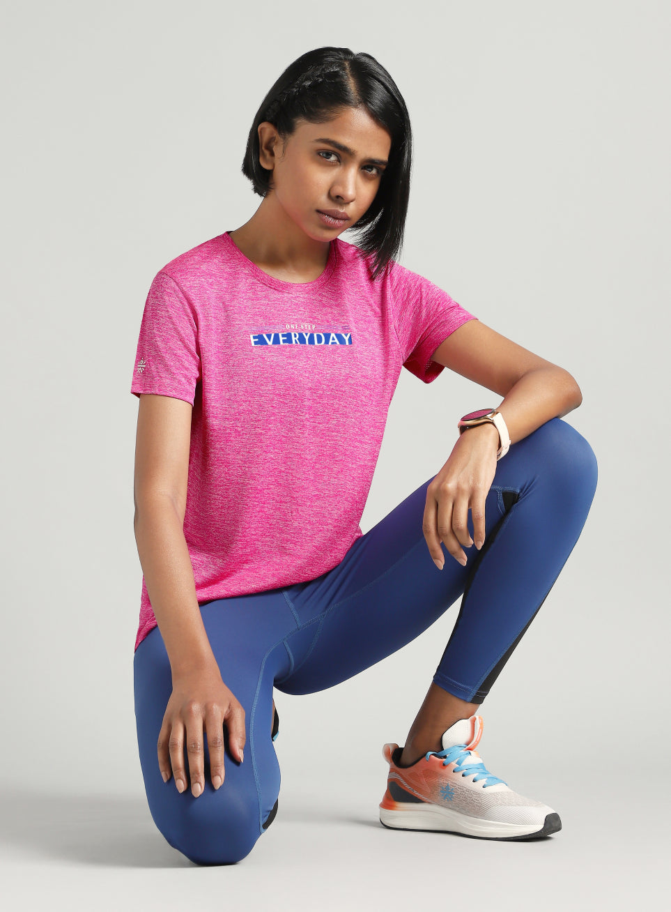 Women's Pink Training Textured T-shirt