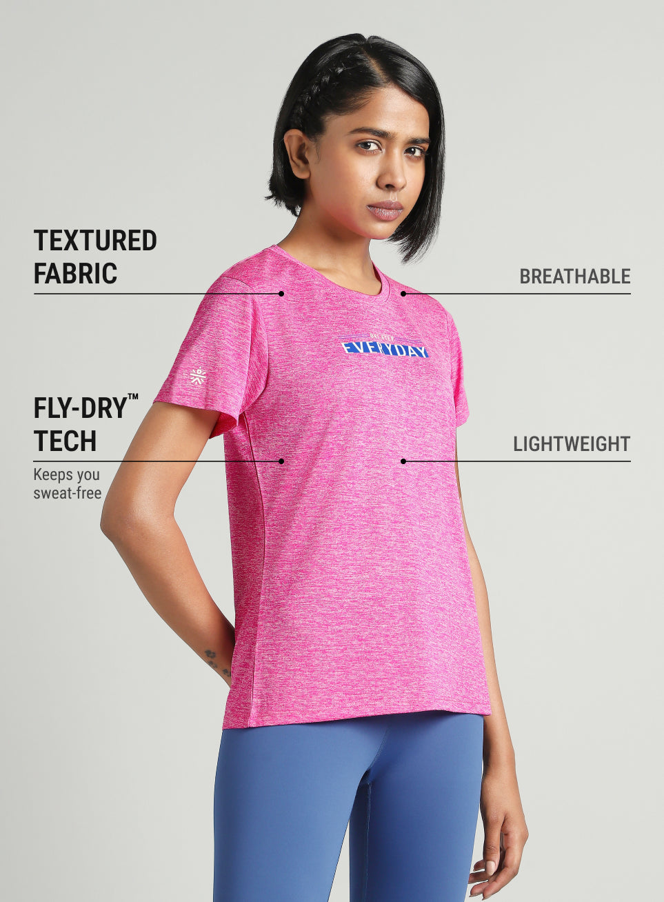 Women's Pink Training Textured T-shirt