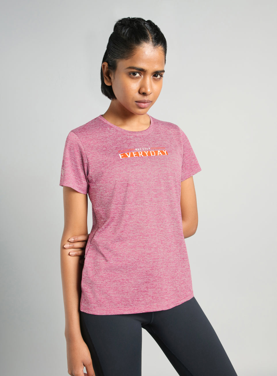 Women's Pink Training Textured T-shirt